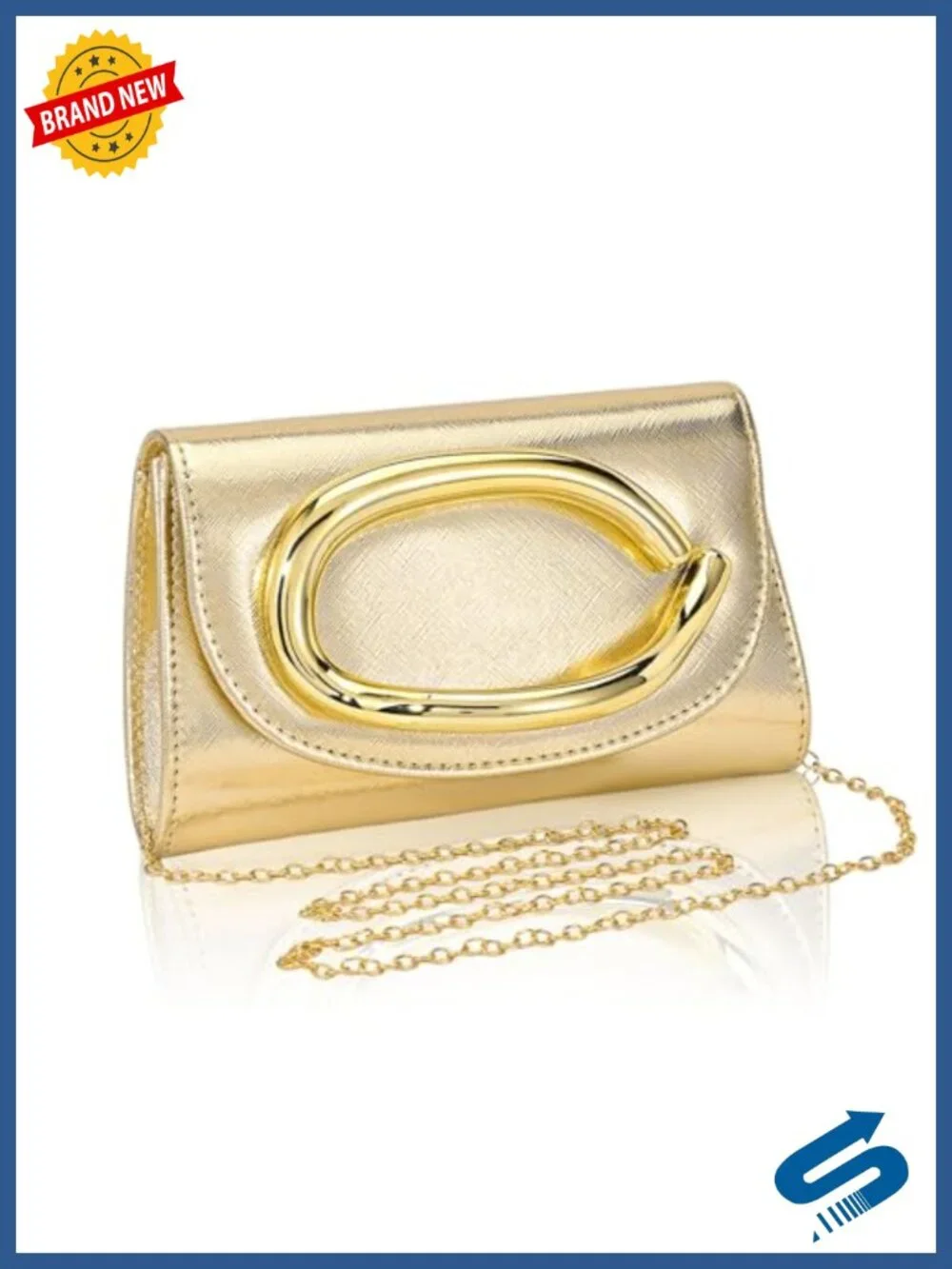 Elegant Gold Clutch Purse with Chain - Women's Formal Evening Bag Magnetic Flap